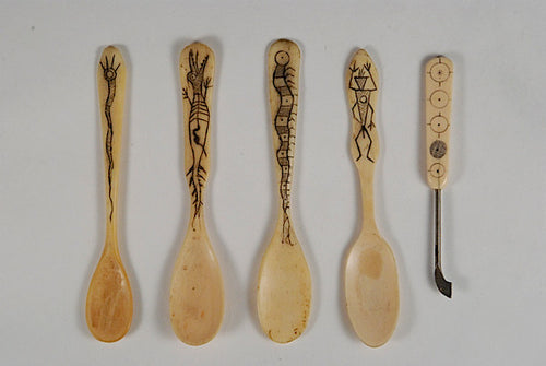 Engraved Inuit bone spoons